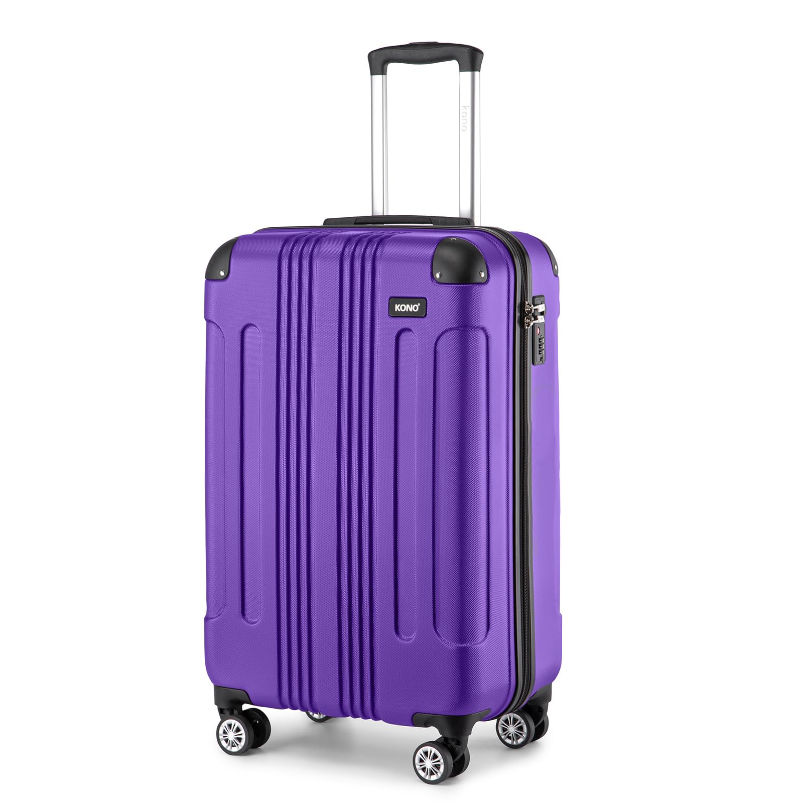 Kono Carry on Cabin Suitcase 55x35x20cm Lightweight Hard Shell ABS Hand Luggage with 4 Spinner Wheels (Purple)