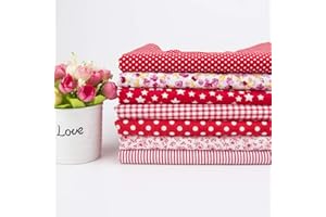 ANTETEK 7Pcs 20" x 20" Cotton Fabric DIY Making Supplies Quilting Patchwork Fabric Fat Quarter Bundles DIY for Quilting Patchwork Cushions Cotton Fabric for Patchwork (20" x 20", Red)