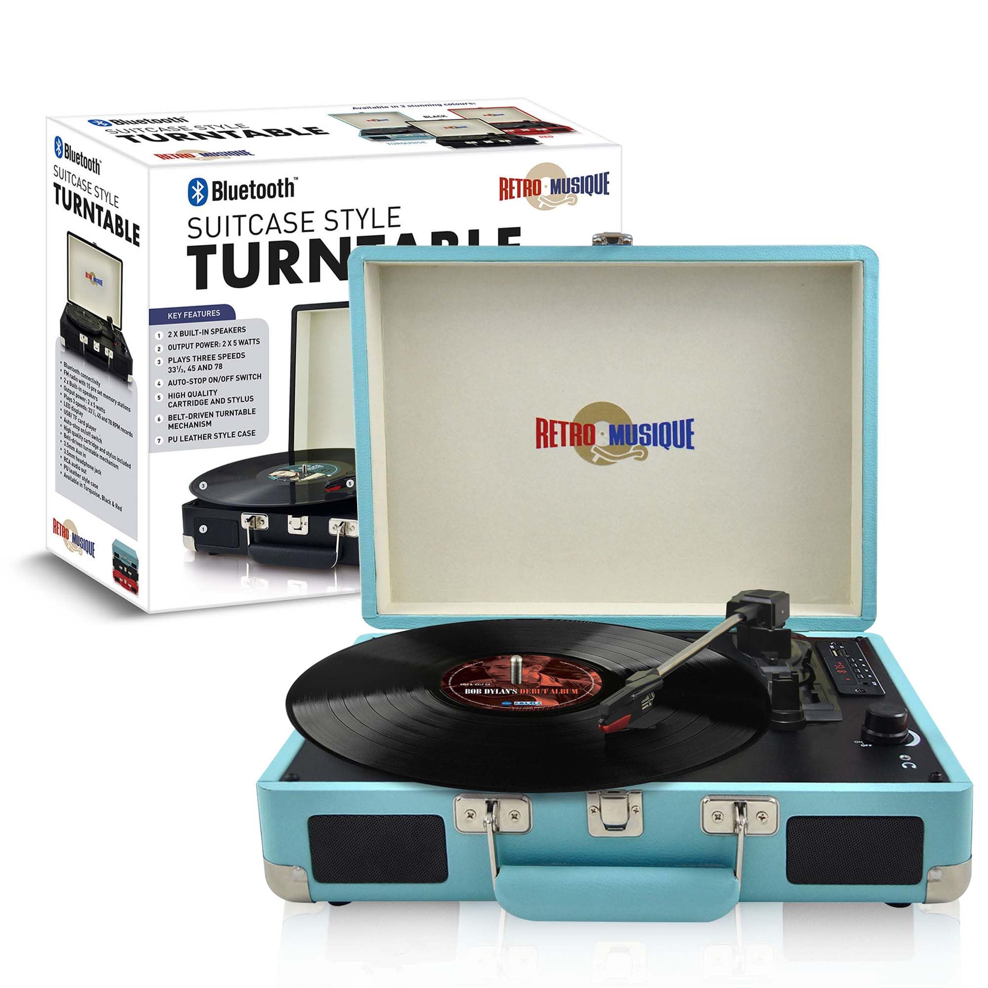 Retro Musique Suitcase Style Record Player | Vinyl Player With Speakers Radio, Bluetooth & LED Panel | Record Your Records to The Included USB Stick | Vinyl Record Player For All Type of Records