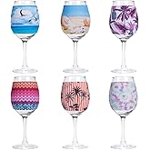 PAGOW 6pcs Wine Glass Sleeve Identifiers for Standard Size White Glass - Colorful Neoprene Insulator Protector Ornaments Supplies (4.52x3.07inch, 6 Designs)