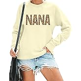 EGELEXY Leopard Mimi Sweatshirt Women Funny Letter Print Grandma Gift Pullover Top Casual Long Sleeve Shirts Tee