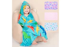 Basumee Toddler Bath Towels with Hood for 0–6 Years 55" x 28" Soft Absorbent Hooded Kids Bath Towel with Button for Boys and Girls Shower Bath Beach Swimming Essentials