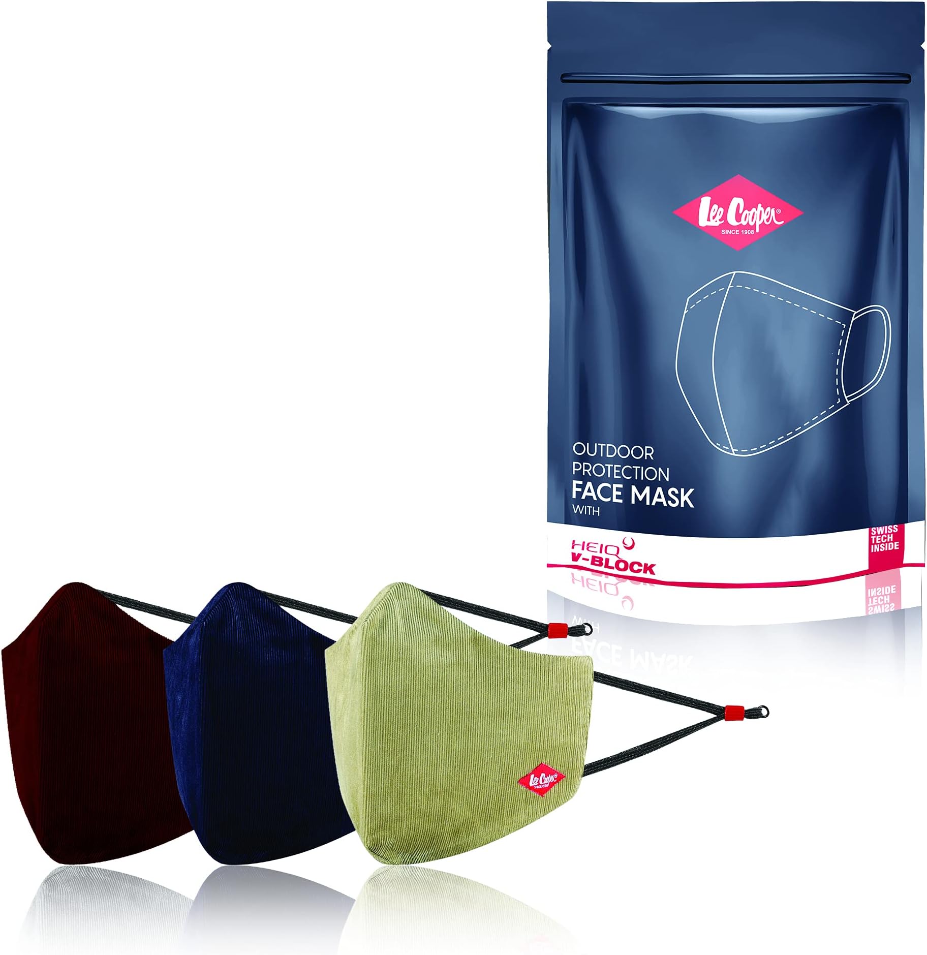 Lee Cooper Cotton Face Masks with HeiQ HyProTecht Filter and Minimum Fogging