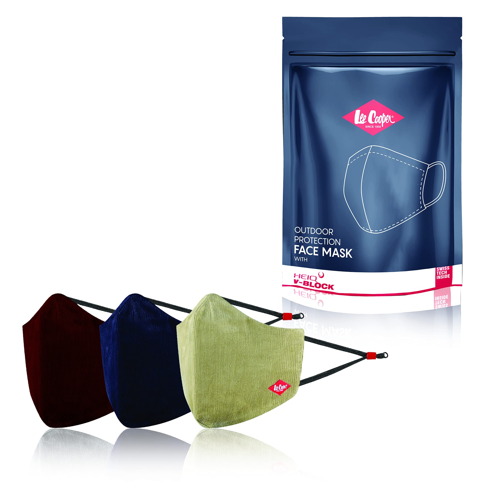 Lee Cooper Cotton Face Masks with HeiQ HyProTecht Filter and Minimum Fogging