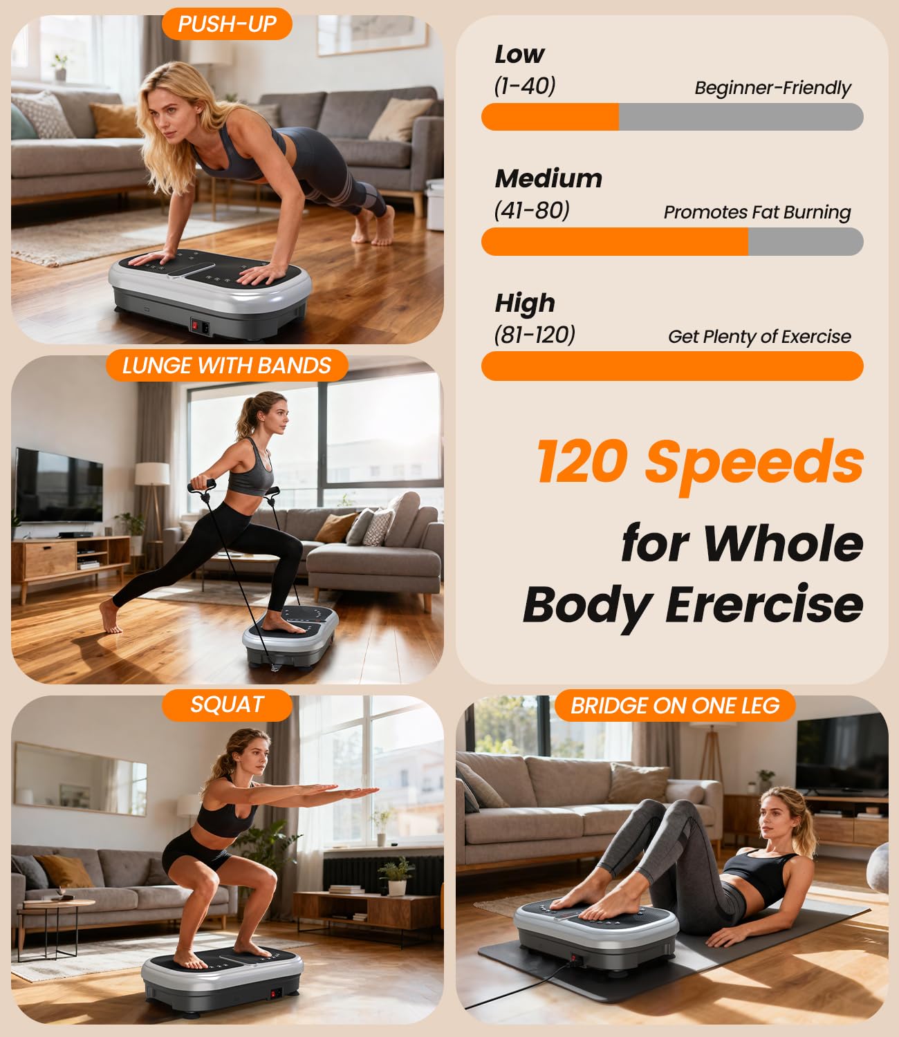 Vibrationsplatte 200W Vibration Plate Fitness mit Fernbedienung, 120 Stufen, Ultraschall & Gummifüße – für Home Workout, Muskelstraffung & Regeneration, Ideal für Frauen & Senioren 5