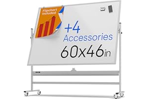 KAMELLEO Rolling Dry Erase Board 60 x 46 - Large Portable Magnetic Whiteboard with Stand - Double Sided Easel Style Whiteboard with Wheels - Mobile Standing Whiteboard for Office, Classroom & Home