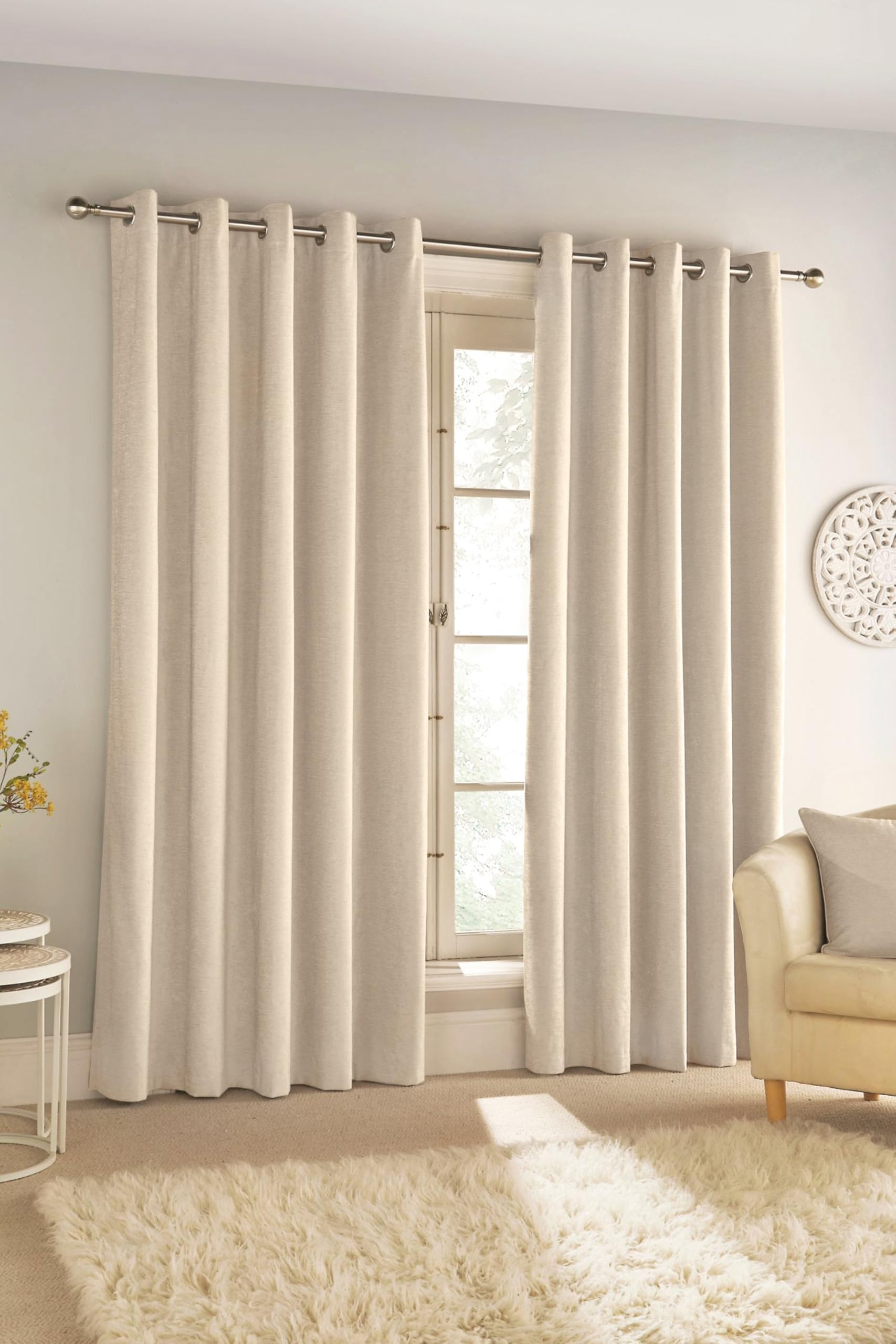 Enhanced Living Savoy Cream Velvet Chenille 100% Blackout Thermal Eyelet Curtains - 66 x 72 inch (168 x 183cm) for Living Room/Bedroom