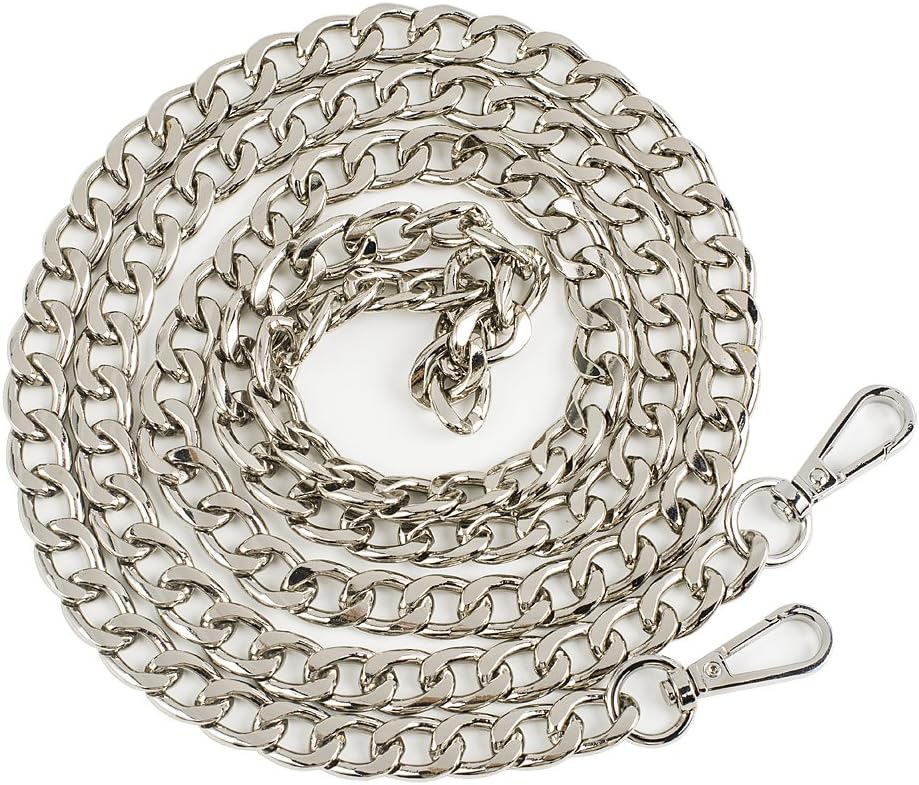 Symuitrc 12MM Width Purse Chain Strap Replacement Length 39" Gold Plated Metal Chain Handbags Strap for Clutch Wallet Satchel Tote Bags Shoulder Crossbody Bag Chain Replacement Strap Silver