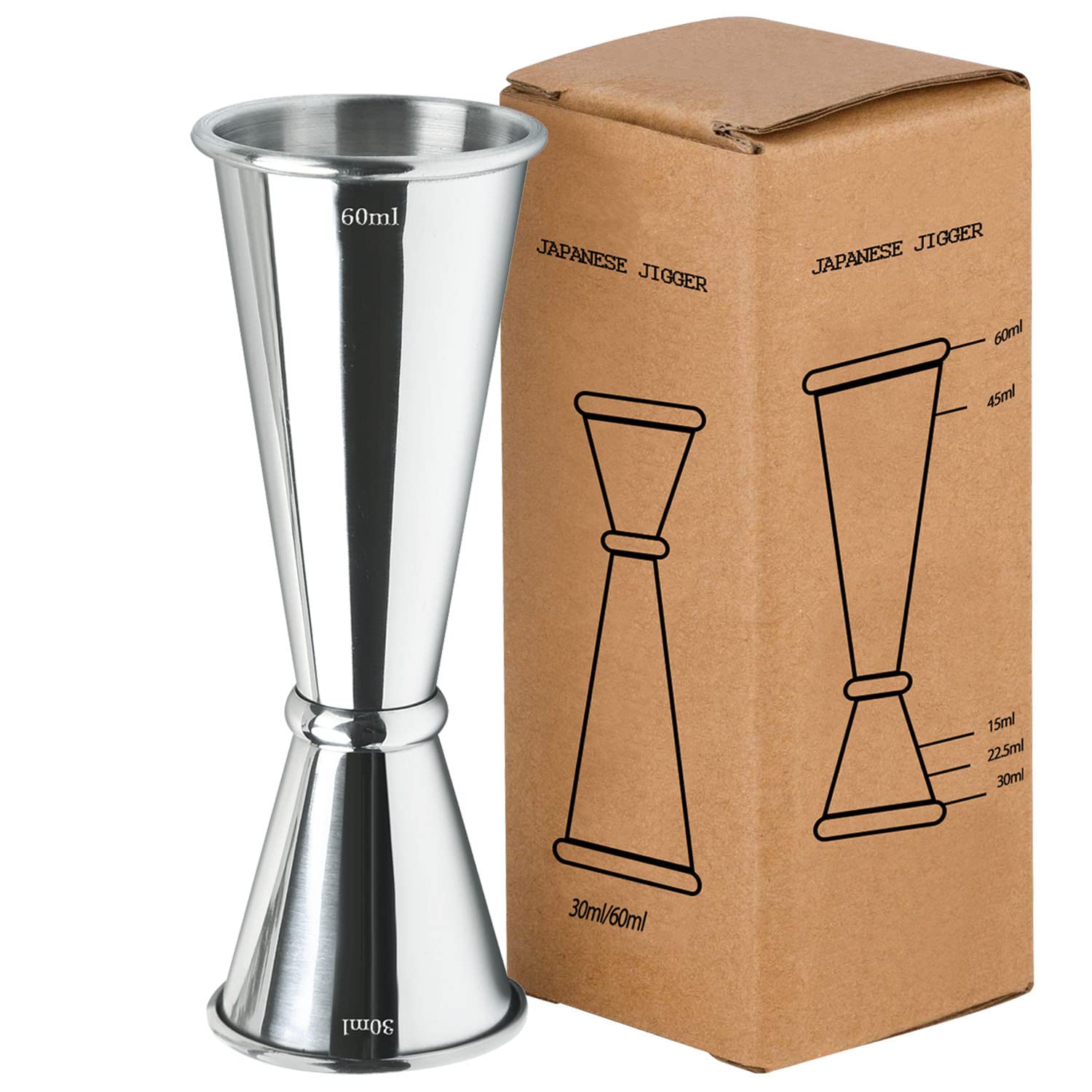 Cocktail Jigger Dual Spirit Measure Cup – 304 Stainless Steel 30ml/60ml Measuring Cup for Bar Home Bartender Party Wine Drink