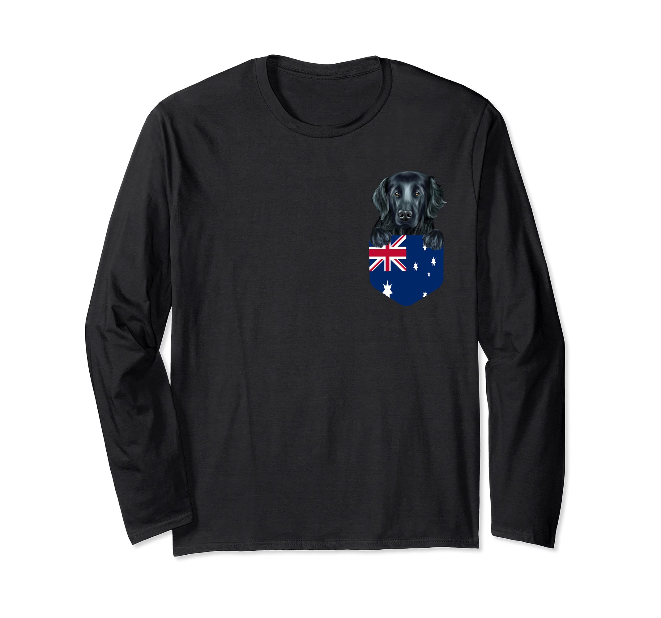 Australia Flag Flat-Coated Retriever Dog In Pocket Long Sleeve T-Shirt