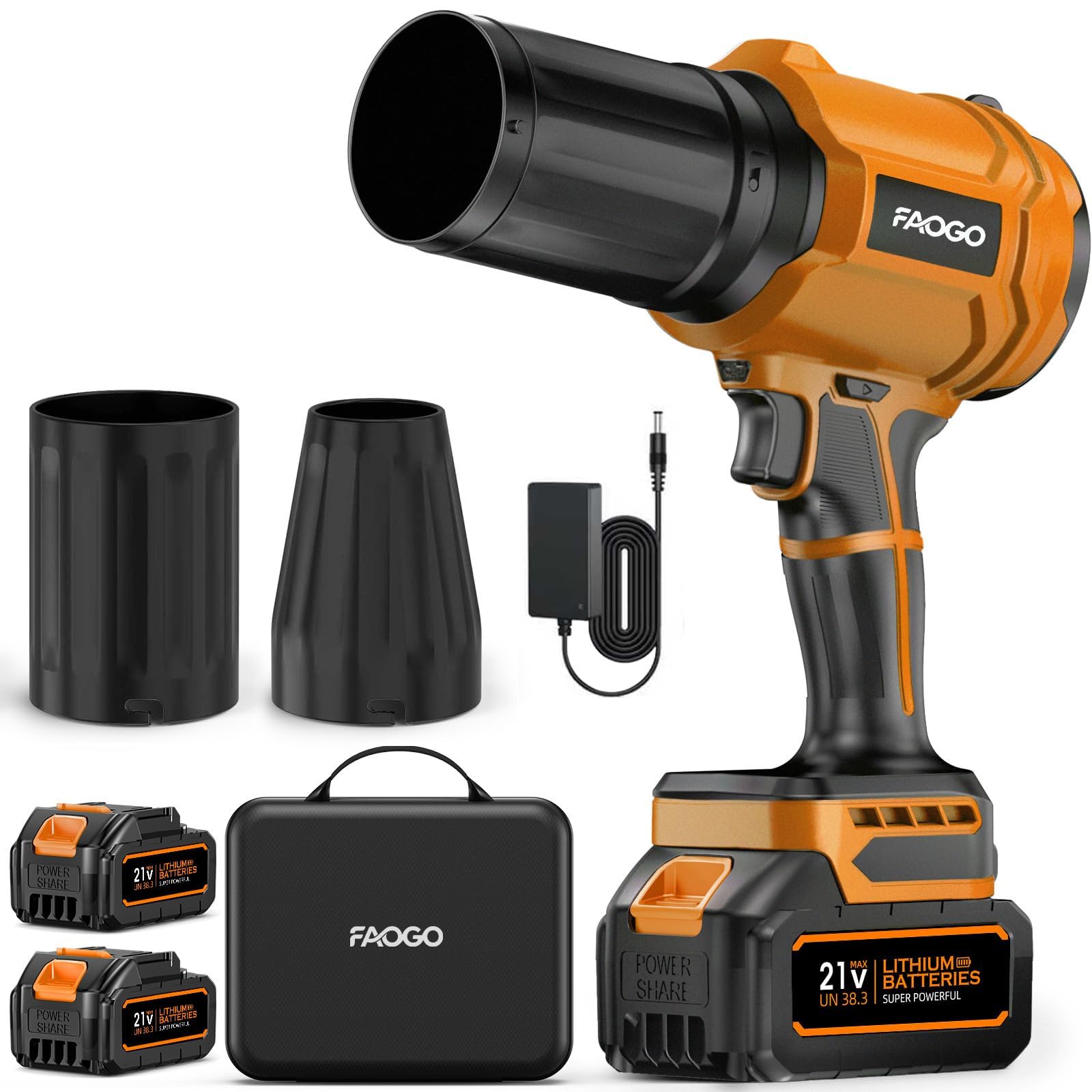 FAOGO Cordless Leaf Blower with 2 Batteries & Charger - 990,000 RPM Electric Handheld Blower, Lightweight for Lawn, Yard, Patio, Garden Care - Light Orange