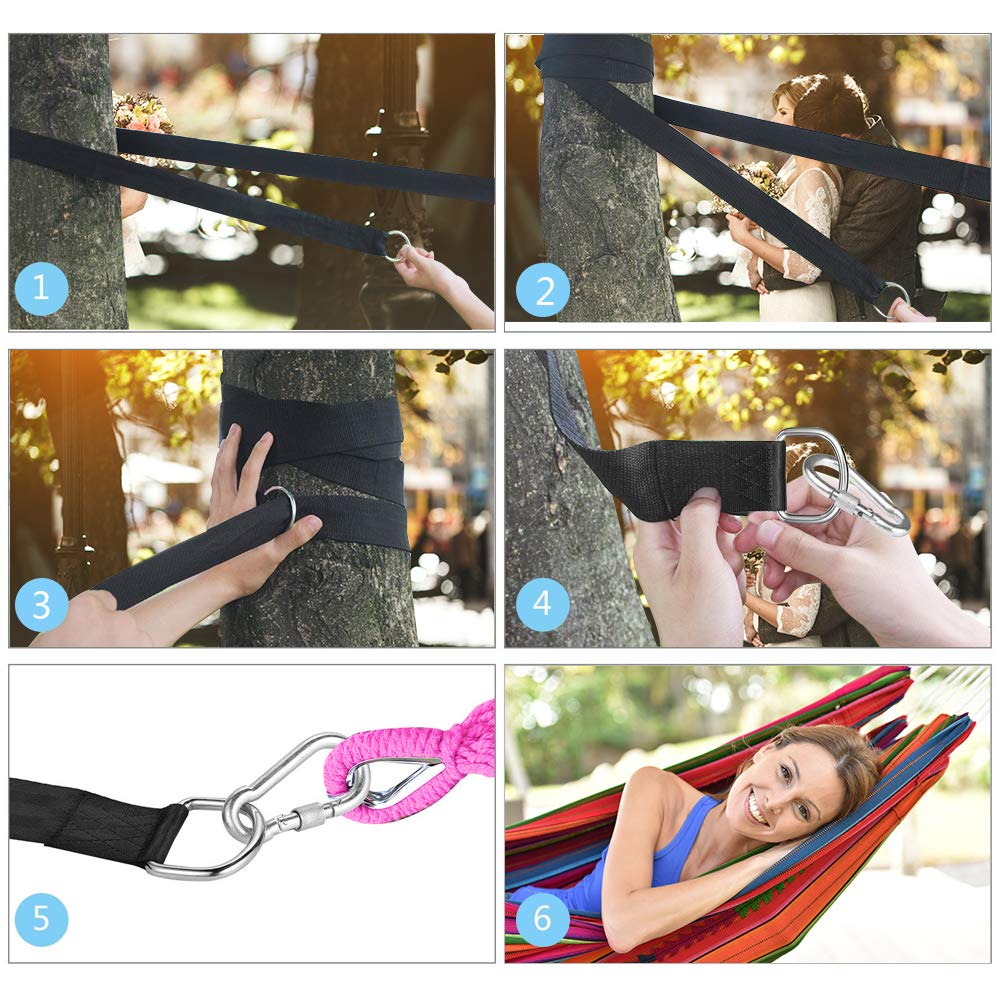 Ciaoed Schaukel Befestigung, Hängematte Befestigung für Bäume geeignet 2 x 150cm, mit 2 Schwerlast Karabinern und D-Ringen, Perfekt für Hängematten Aufbewahrungstasche