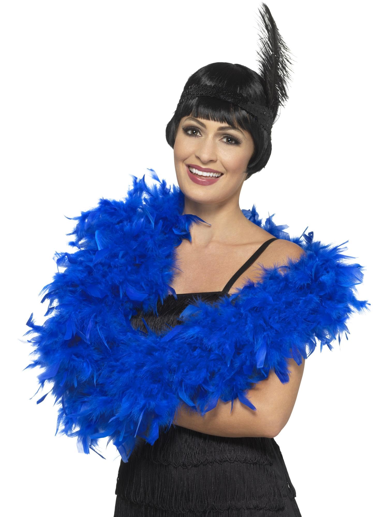 Smiffys Deluxe Boa, Blue 180cm, 80g, 1920's Razzle Fancy Dress, Adult Dress Up Accessories