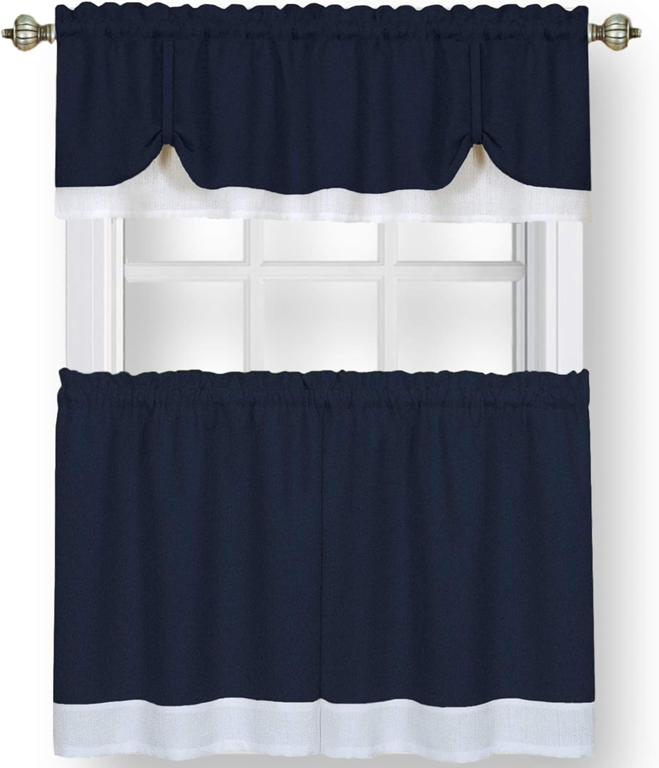 Achim Home Furnishings Soft Window Tier & Valance Set, Polyester, Navy/White, 58 x 24/58 x 14 — image 1