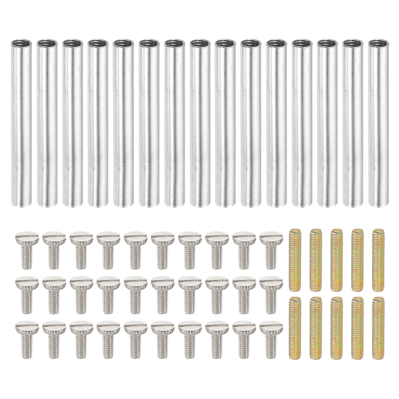 PATIKIL 40mm (1.6") Round Coupling Nuts Kit, M4 Threaded Connector Bar Hardware with Fully Thread Rod Slotted Screw for Lamp Model Furniture DIY Repair Part