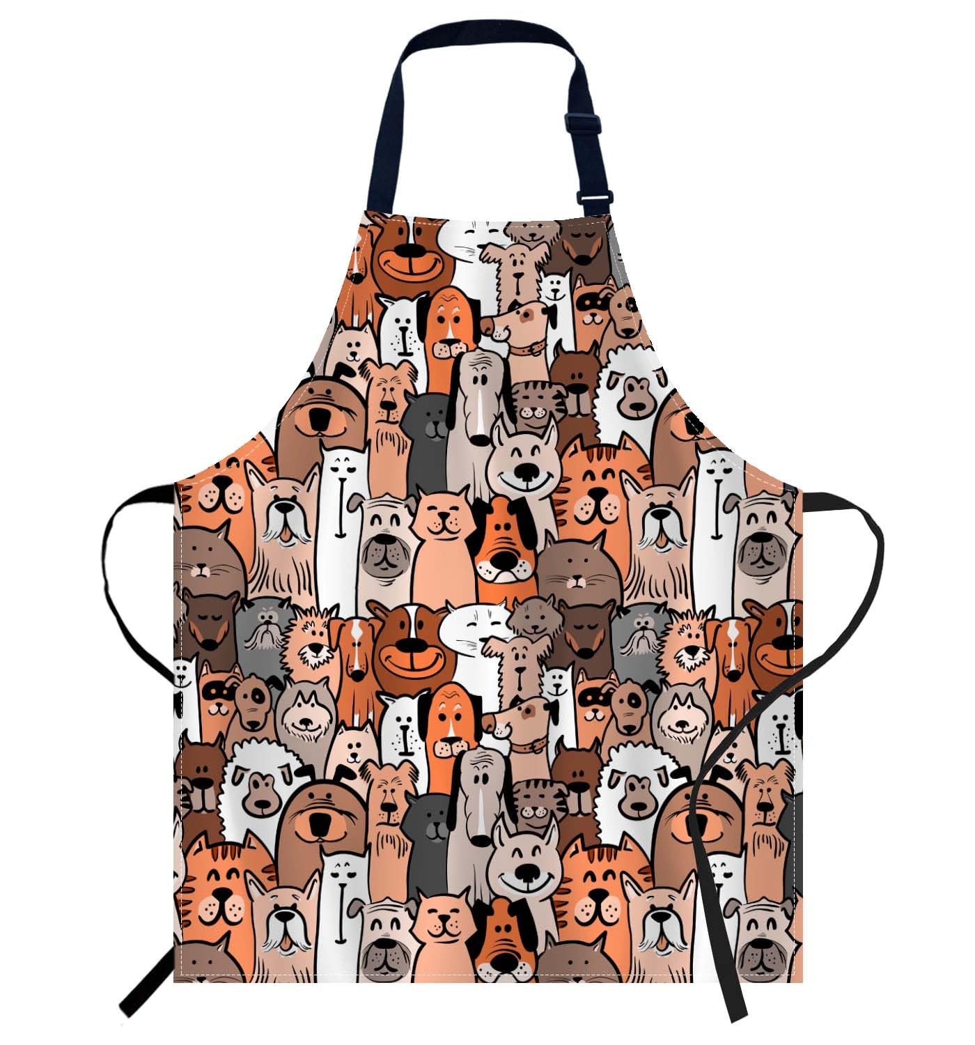 Smooffly Lovely Cartoon Animals Cats Dogs Lions and Elephants Apron - Unisex Adjustable Bib Apron for Home Kitchen, Restaurant, Coffee House