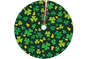 JIEKENMO Happy St. Patrick's Day Lucky Clover Gold Coin Buffalo Plaid Irish 36 Inch Christmas Tree Skirt Carpet Mat Funny Party Soft Cover Mat Decor Supplies for Xmas Halloween Decorations Occasion Farmhouse