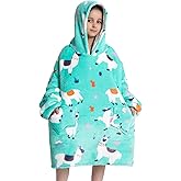Deserthome Wearable Blanket Hoodie for Kids 6-12YR Oversized Animal Hooded Blanket Super Soft Comfortable Warm Flannel Alpaca