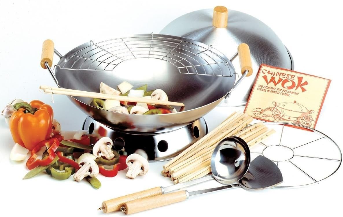 Set of Stir Frying, Steaming, Deep Frying 14" Wok 10 Piece