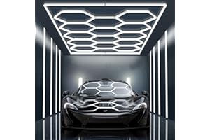 CYANCLIFF Hexagon Garage LED Lights.14 Grid 900W 108000LM 6500K Hex Honeycomb Ceiling Led Light with Rectangle Frame.Higher Brightness Honeycomb Hexagon Led Light System for Garage Barbershop Warehouse, White
