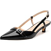 GUAVAIVY Women's Pumps, Closed Pointed Toe Slingback Heels, Ankle Strap Buckle Fashion Kitten Heel Shoes for Women Dress Party Wedding