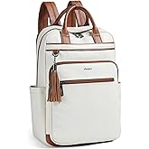 Shrrie Laptop Backpack for Women 15.6 inch Travel Leather Backpack Purse Work Computer Backpacks for Business College Beige