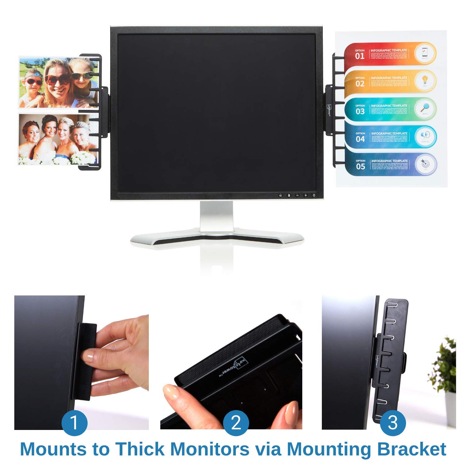 NoteTower Monitor Mount Black Document Holder & Sticky Notes