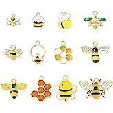 UR URLIFEHALL 36 pcs 12 Styles Enamel Bee Charms Mini Cute Honeycomb Honey Jar Charms for DIY Earrings Bracelet Necklace Jewelry Making Supplies