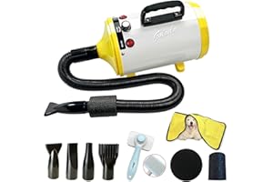 GOLADA Professional Pet Grooming Dryer, High Velocity Dog Hair Dryer with Heater, Stepless Adjustable Speed Dog Hair Dryer (ABS-Yellow White)