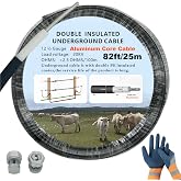 CYM-INSIST 12.5 Gauge 82ft Electric Fence Double Insulated Wire | Heavy-Duty Underground Hard Cable, Aluminum Core Low Resistance, 20kV. For Direct Burial, Under Gates. Includes Split Bolt
