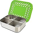 LunchBots Medium Quad Snack Container - Divided Stainless Steel Food Container - Four Sections for Finger Foods On the Go - Eco-Friendly, Dishwasher Safe - Stainless Lid - Green Dots