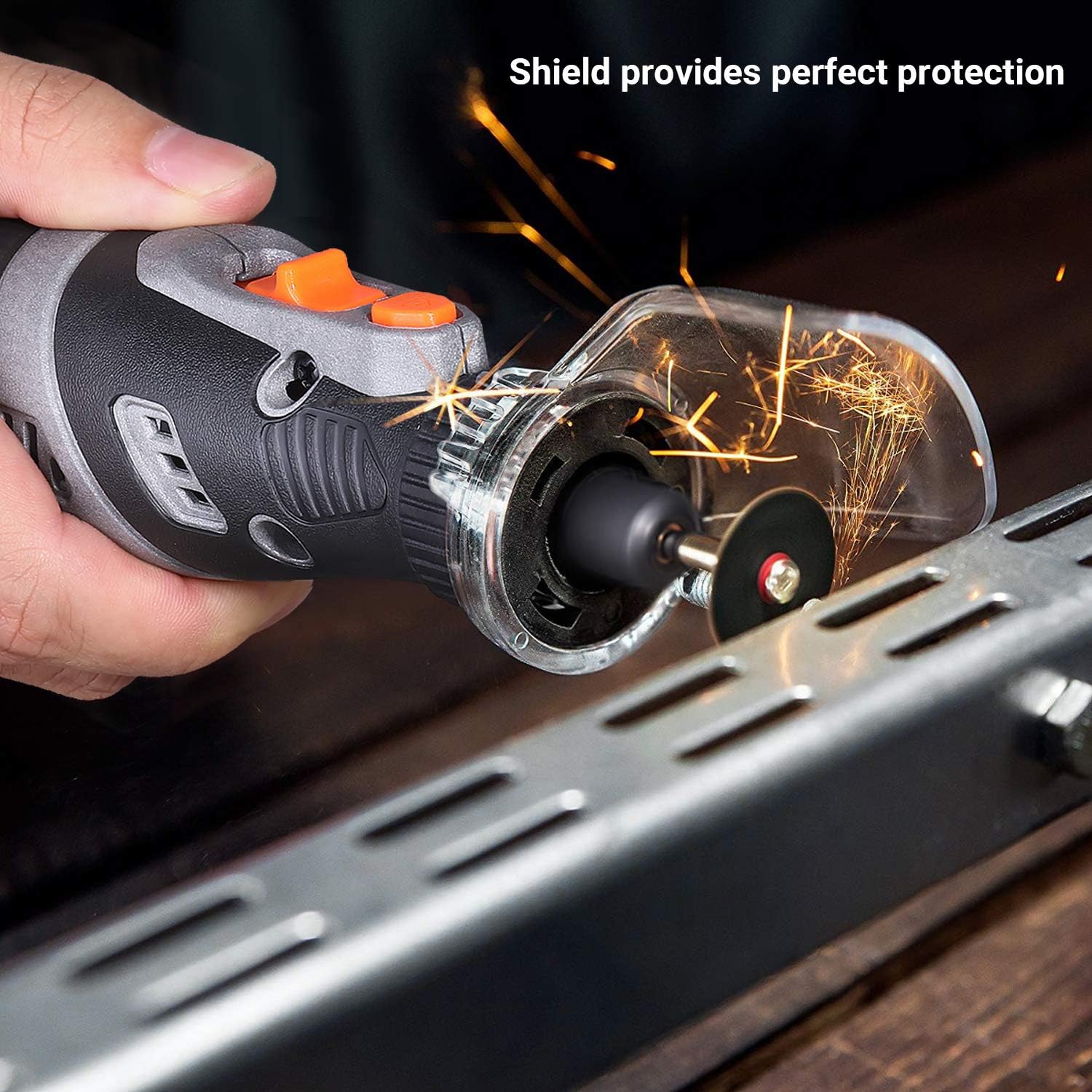 TACKLIFE Cordless Rotary Tool Powerful 8V Motor 2.0 Ah Li-ion Battery with 43 Accessories and Shield Attachment, Long Endurance Power, Perfect for Sanding, Grinding, Cutting and Engraving-RTD02DC - - 