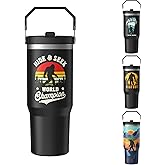LLZTWOWD Sasquatch Tumbler with Handle Travel Mug Bigfoot Coffee Cup Big Foot Gifts for Men Women Funny Bigfoot Glass Mountain Print (Rainbow, 30oz)