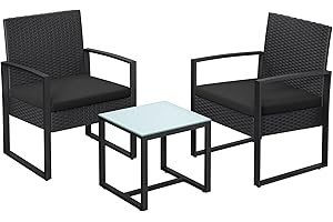 SONGMICS 3-Piece Patio Set Outdoor Patio Garden Furniture Sets, PE Rattan, Outdoor Seating for Bistro Front Porch Balcony, Ea
