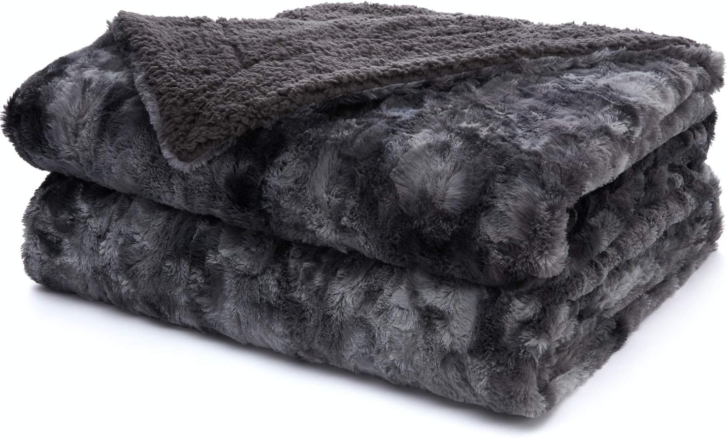 The Connecticut Home Company Faux Fur Bed Throw Blanket, Twin Size, 80x60, Many Colors Soft Large Plush Luxury Reversible Blankets, Warm Hypoallergenic Washable Throws for Couch or Beds, Gray Tie Dye