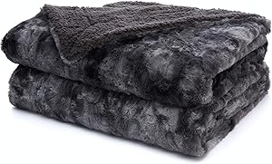 The Connecticut Home Company Faux Fur Bed Throw Blanket, Twin Size, 80x60, Many Colors Soft Large Plush Luxury Reversible Blankets, Warm Hypoallergenic Washable Throws for Couch or Beds, Gray Tie Dye