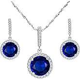 EVER FAITH 925 Sterling Silver CZ Gorgeous Round Cut Wedding Pendant Necklace Earrings Set for Women