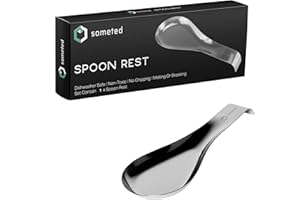 SOMETED Large Stainless Steel Spoon Rest-Metal Spoon Rest - Ladle Rest Utensil for Kitchen Counter-Silver Spoon Rest-Spatula Ladle Holder-Spoon Holder for Stove Top-Serving Cooking Modern Stylish Silver one