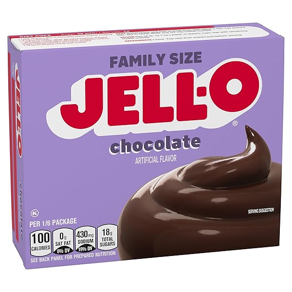 JELL-O CHOCOLATE ARTIFICIALLY FLAVORED INSTANT PUDDING & PIE FILLING MIX, FAMILY SIZE, 5.9 OZ. BOX