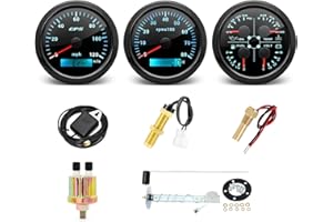 ARTILAURA Boat AUTO 3 Gauge Set- GPS Speedometer, Tachometer,4in1 Fuel Level/Water Temperature/Oil Pressure/Voltmeter, 85mm 7 Color Marine Gauges Kit (All Black)