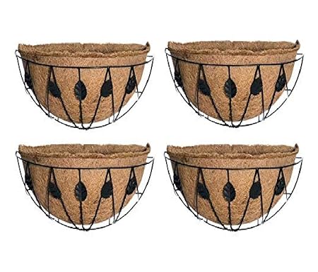 COIRGARDEN-Coir Basket 12 INCH Wall Hanger - Window Basket- with Leaf Design Basket 4 Pieces