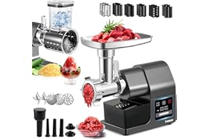 Huanyu Electric Meat Grinder 2000W Max Power Heavy Duty, Ice Shaver and Veggie Shredder with Touchscreen, 2 Blades, 3 Plates,