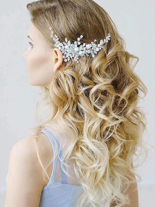 Buy Barogirl Wedding Hair Comb Silver Rhinestones Blue Opal