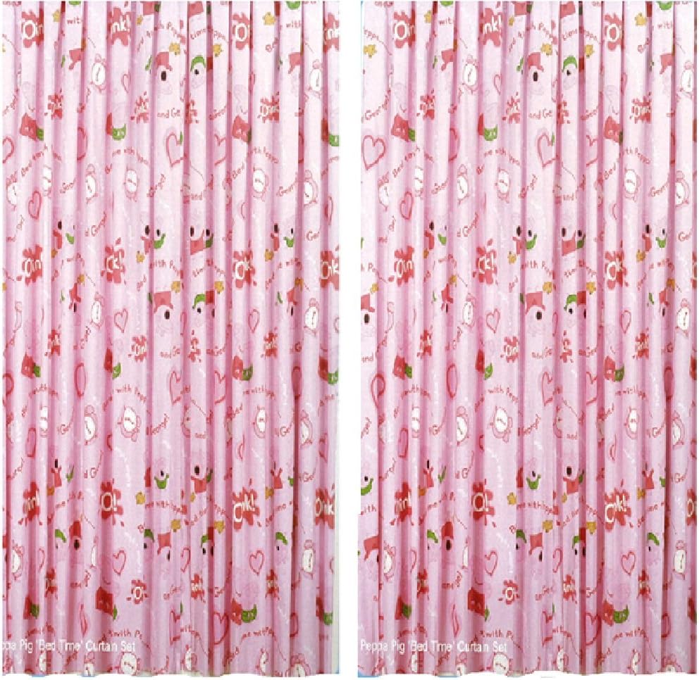 Peppa Pig Pink Bed Time Tab Top Ready Made Curtains Set 66 X 54