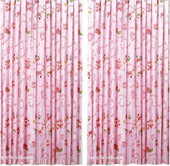 Peppa Pig Pink Bed Time Tab Top Ready Made Curtains Set 66 X 54
