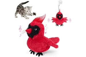 AIPERRO Flapping Cardinal Cat Toys, Interactive Cat Exercise Toy with Lifelike Bird Chirp, USB Rechargeable Automatic Cat Kicker Catnip Toys for Bored Indoor Adult Cats Kittens