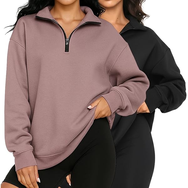 Women's Oversized Fall 1/2 Zip Sweatshirt No Hood Winter Solid Long Sleeve Tee Shirt Cotton Hawaiian Pullover Hoodie Western Outfit Summer At Women's Clothing Store