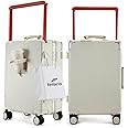 feilario 20'' Aluminum Frame Wide Handle PC Hardside Carry On Luggage - Double Spinner Wheels Luxury Rolling Travel Suitcase with TSA Lock & Cup Holder