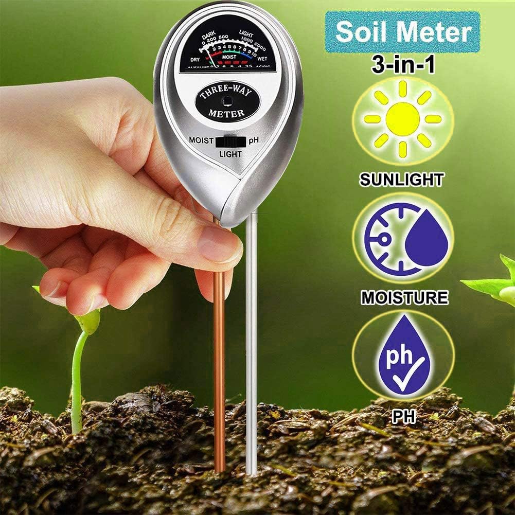 Soil pH Meter, 3-in-1 Soil Moisture Meter/Light/pH Tester Gardening Tool Kits for Plant Care, Great for Garden, Lawn, Farm, Indoor & Outdoor Use