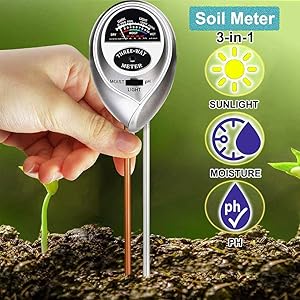 Soil pH Meter, 3-in-1 Soil Moisture Meter/Light/pH Tester Gardening Tool Kits for Plant Care, Great for Garden, Lawn, Farm, Indoor & Outdoor Use